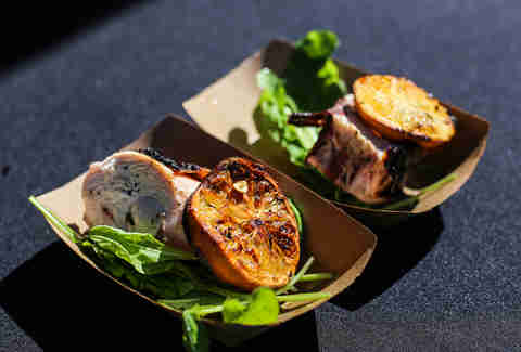 Orange-lambic brulee’d chicken with thyme and arugula