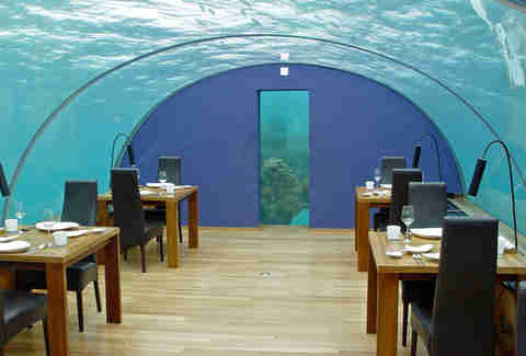 Dining room encased underwater