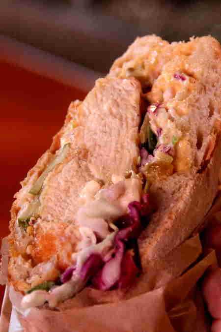 Fried chicken po' boy at Victory Hall