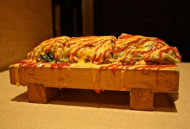 Omelet-sized egg rolls and flaming sushi