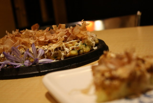 Omelet-sized egg rolls and flaming sushi