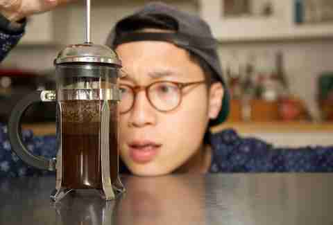 drinking coffee in the office