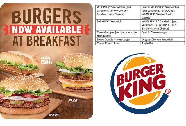 Burgers for Breakfast Menu at Burger King - New Fast Food Breakfast