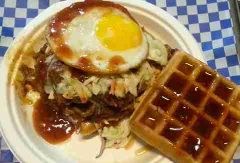 waffle pulled pork sandwich