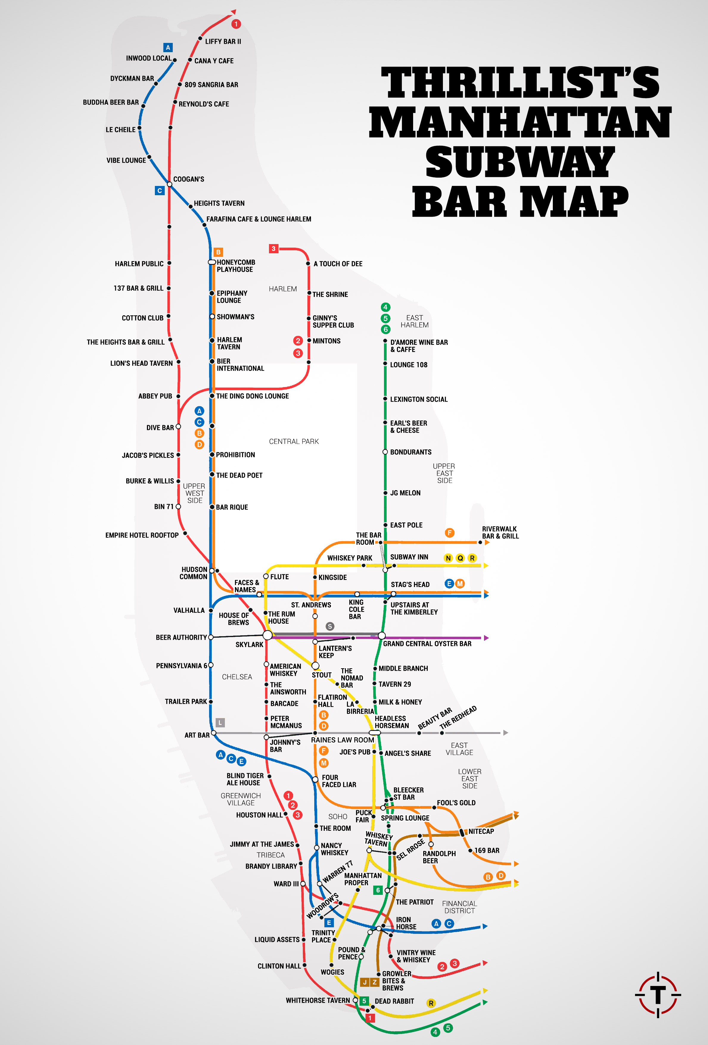 R Train Manhattan Stops Nyc Subway Map With Bars For Every Stop - Thrillist