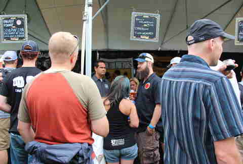 line of people waiting for Bell's Two Hearted Ale
