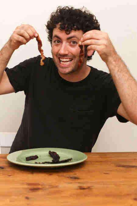dude with bacon