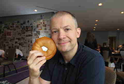 Jim Norton with a bagel