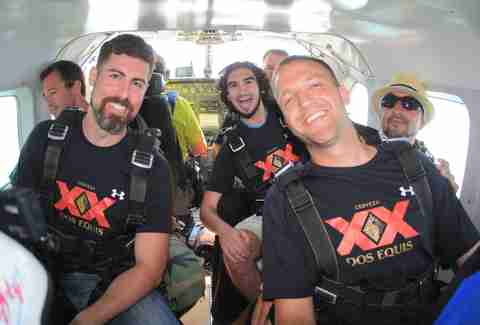 Group photo on plane