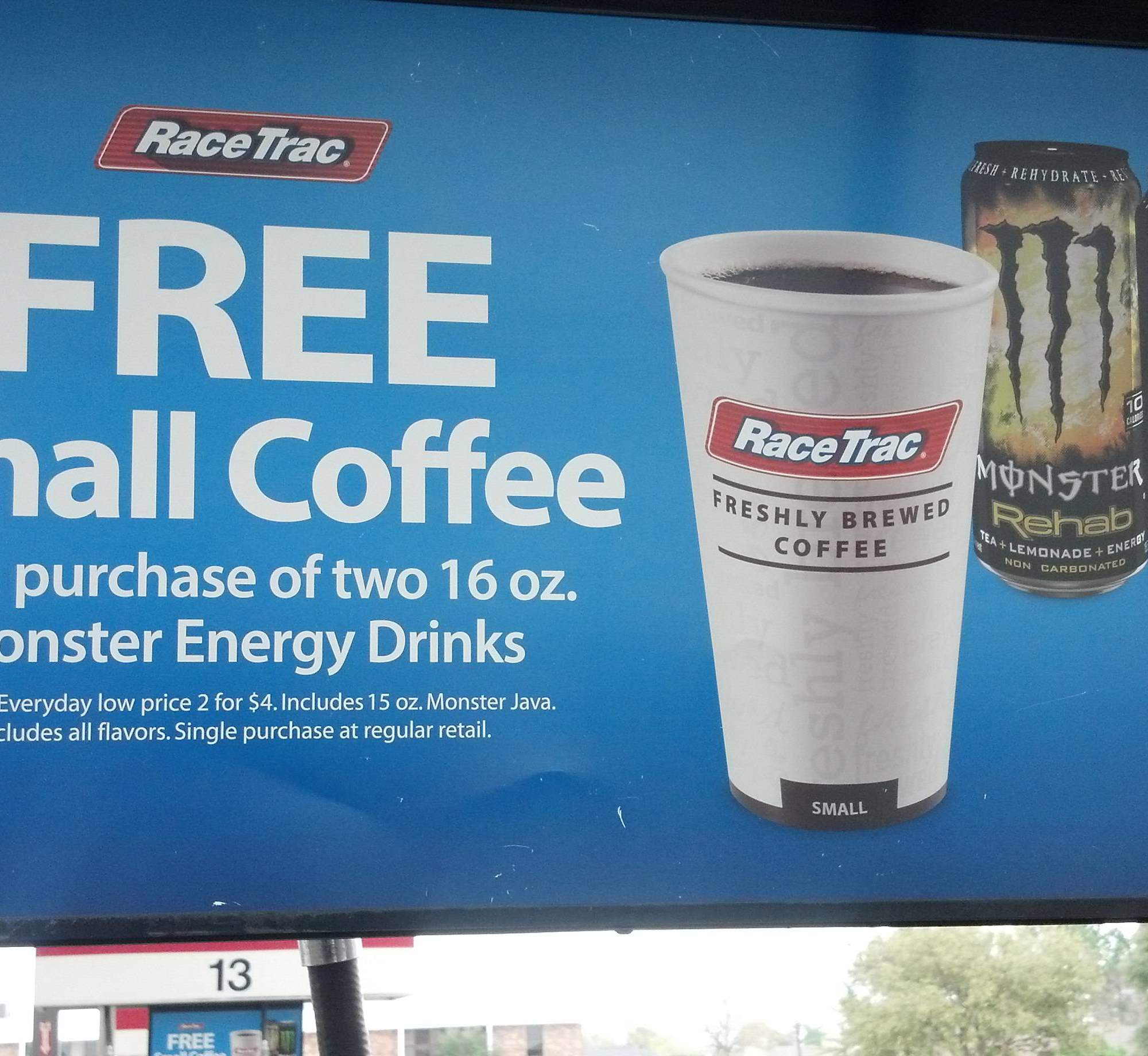RaceTrac Free Coffee with Purchase of Monster Energy Drinks Deal