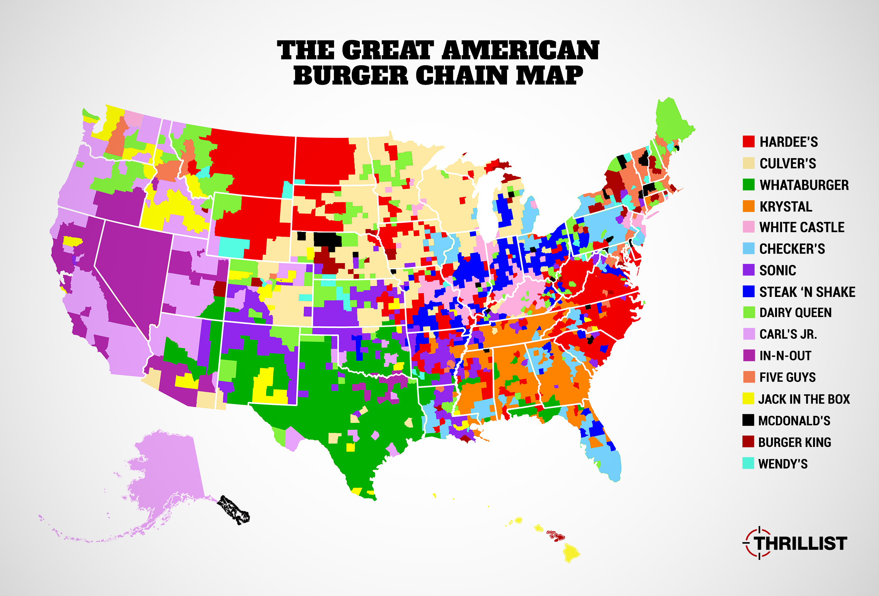 White Castle Locations Map Most Popular American Burger Chains Map - In-N-Out - Sonic - Five Guys -  Thrillist