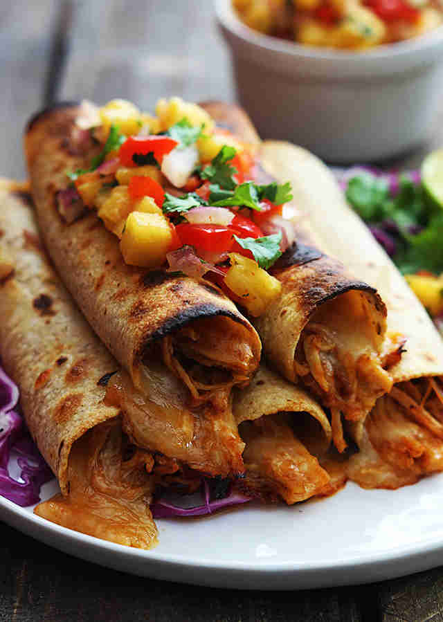Hawaiian BBQ chicken taquitos
