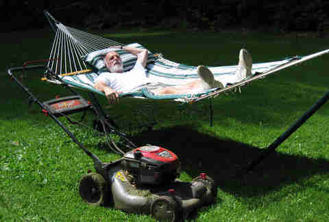 Dad tired of mowing the lawn