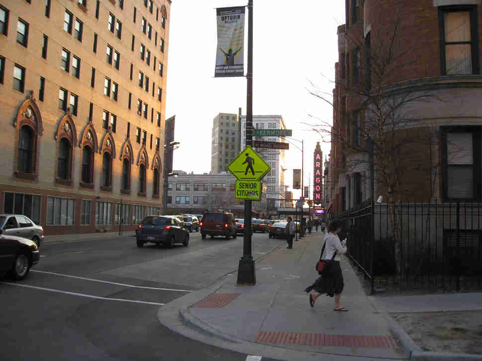 Woman walking down Chicago's Lawrence street