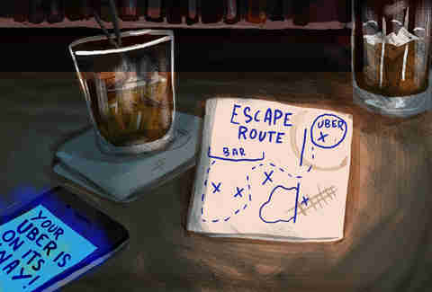 Illustrated map of an escape route on a bar napkin