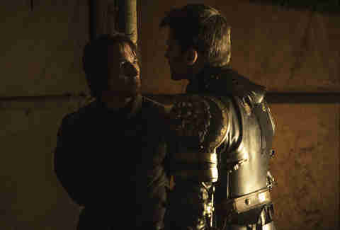 Nikolaj Coster-Waldau delivers Jaime Lannister's iconic catapults speech to Edmure Tully played by Tobias Menzies