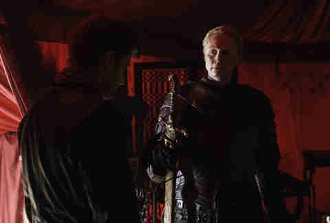 Gwendolyn Christie as Brienne of Tarth and Nikolaj Coster-Waldau as Jaime Lannister