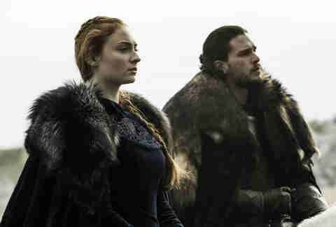 Kit Harington as Jon Snow and Sophie Turner as Sansa Stark in Battle of the Bastards