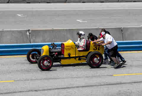 Push starting a vintage race car