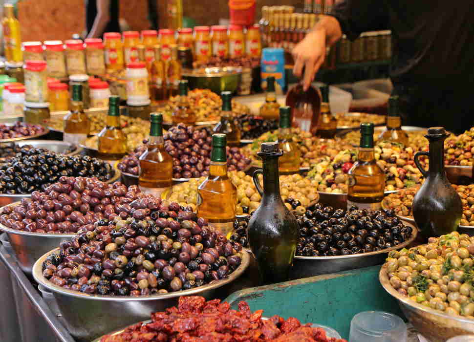 Tel Aviv food market olives oil