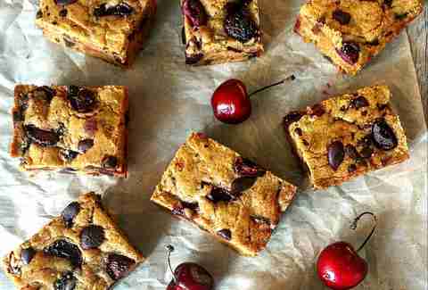 Harissa cherry & chocolate blondies