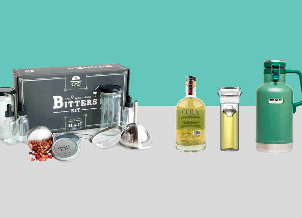 Craft your own bitters kit, rosemary vodka, Classic growler