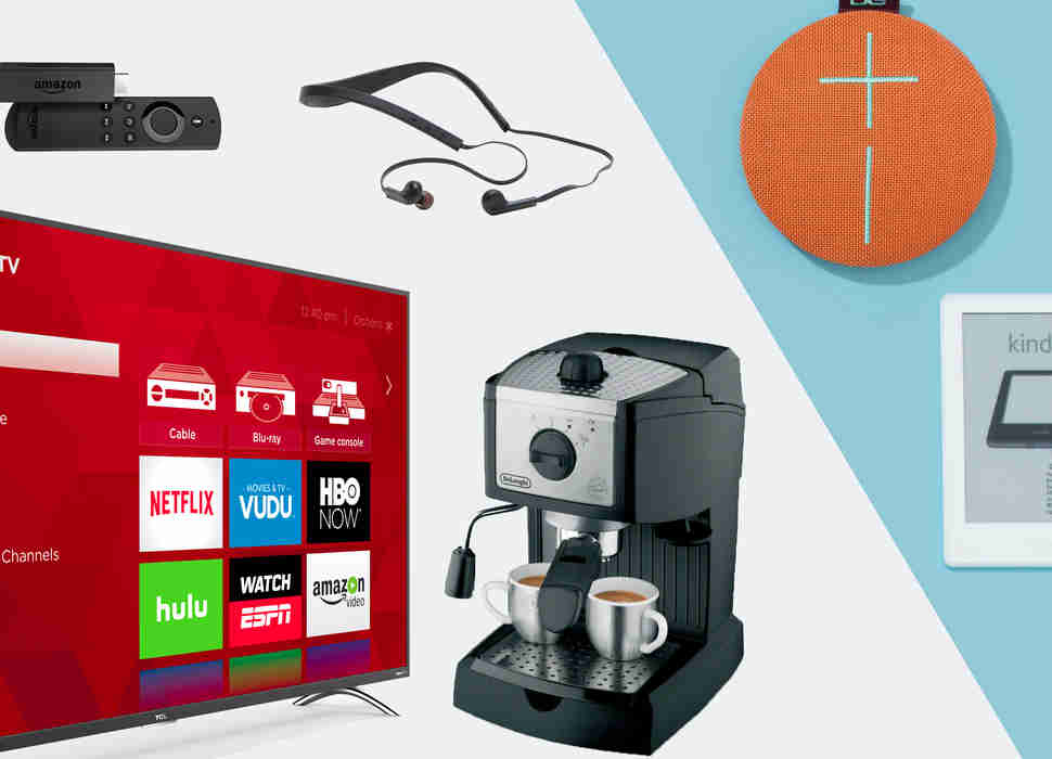 HD Roku Smart TV, Amazon Fire TV stick, Halo wireless headset, Bluetooth speaker, Kindle, espresso maker