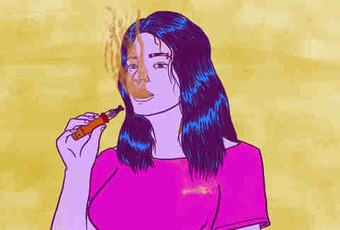 A vapist vaping in a bar