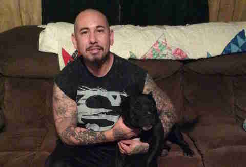 nurse takes care of man's dog