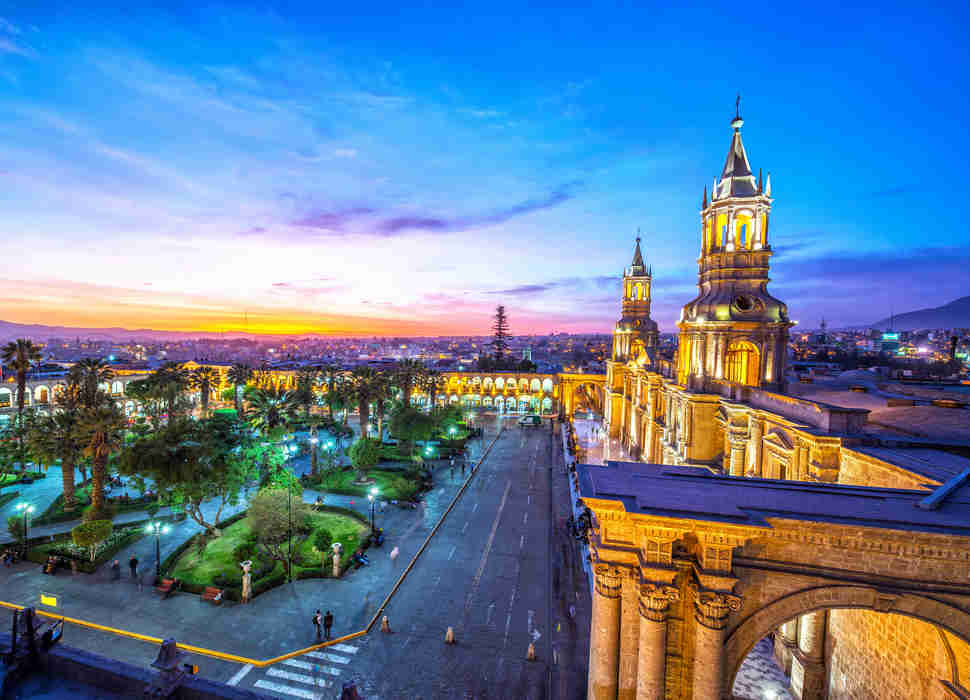 Plaza de Armas in the historic center of Arequipa, Peru