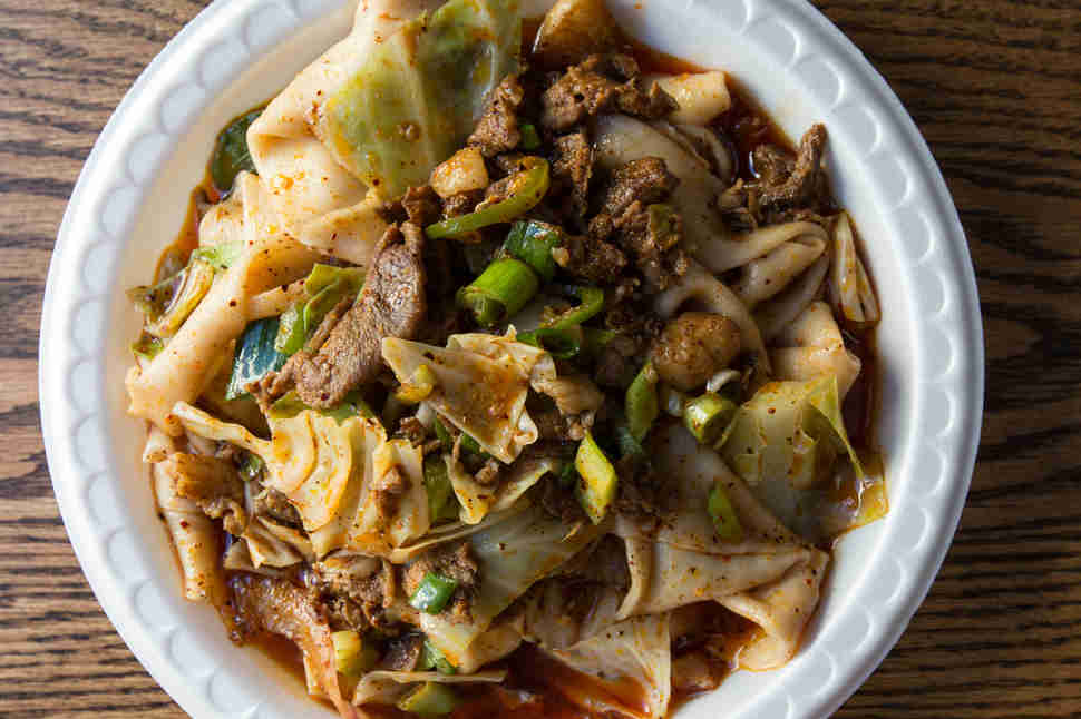 spicy lamb noodles at xi'an famous foods