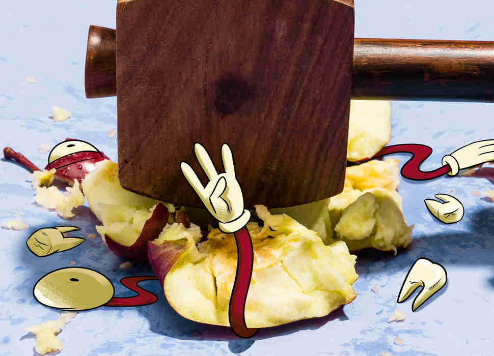 smashed up red delicious apple