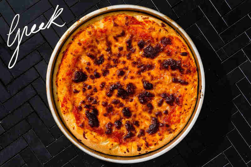 Greek pizza from Massachusetts