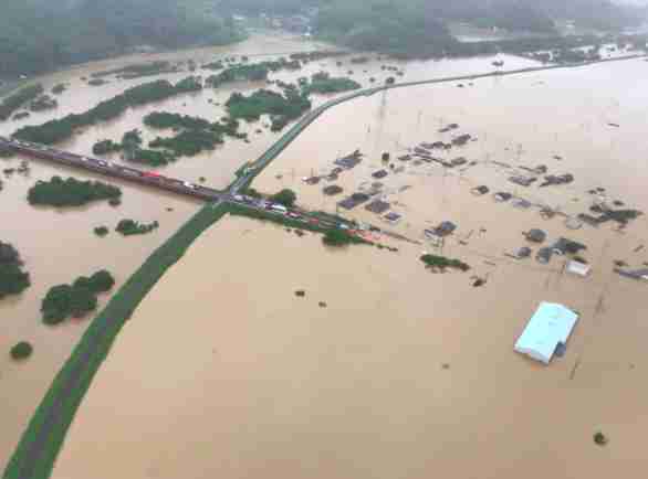 A flooded town in Western Japan