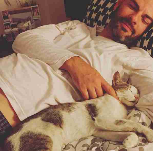 Braveheart snuggles with his adoptive dad in Cape Town home