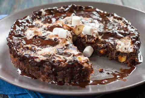 Chocolate cake "Mississippi Mud" Brownie with marshmallow and nuts