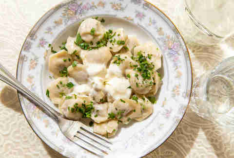 Pelmeni mini dumplings in bowl
