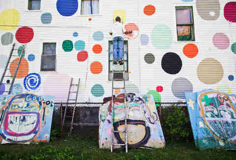 The Heidelberg Street Project is a two-block public art display made up of found objects and unique paint patterns.