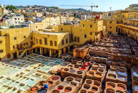er dying in a traditional tannery in the city Fes, Morocco