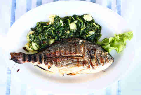 grilled fish and green veggies