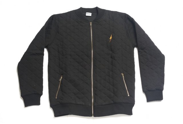 Lightning Bolt Quilted Bomber Fleece Jacket