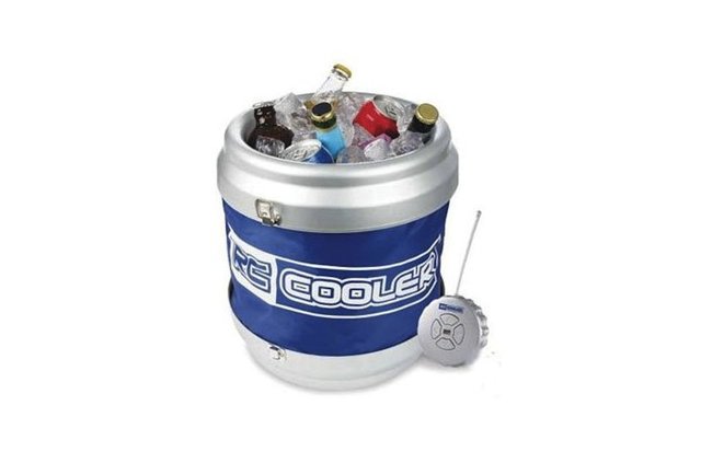 A radio-controlled cooler that lets you serve your friends from your couch