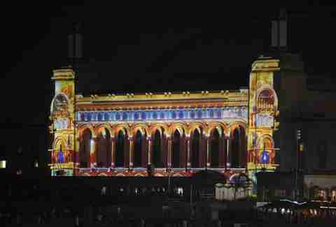 The Duality light show on the facade of Boardwalk Hall in Atlantic City