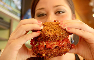 This burger has buns made of deep-fried lasagna
