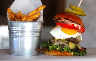 Monster burgers in a monster lakeside bar