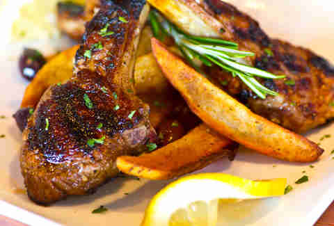 Mezza Luna Trattoria - grilled Roman-style lambchops w/ fingerlings
