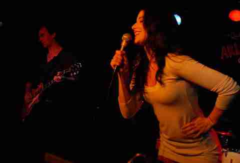Woman singing karaoke