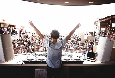 The view from the DJ booth at HQ Beach Club at Revel