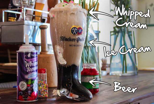 The world's biggest ice cream beer float has 12 scoops, 68oz of brew, and comes served in a glass boot