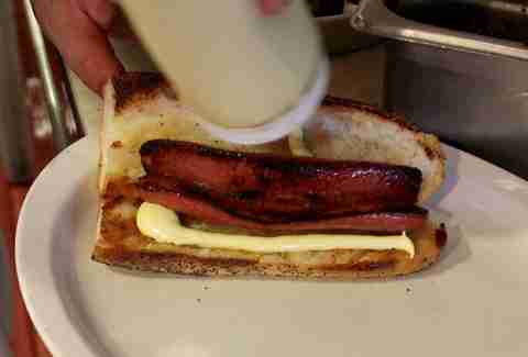 Cuban mustard on a hot dog